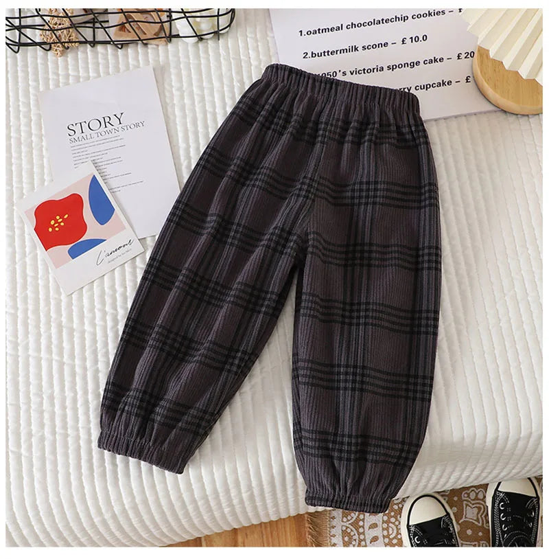 Summer Kids Casual Pants 1-6Y Simple Boys Grid Sweat Pants Korean Loose Thin Children Striped Letter Trousers