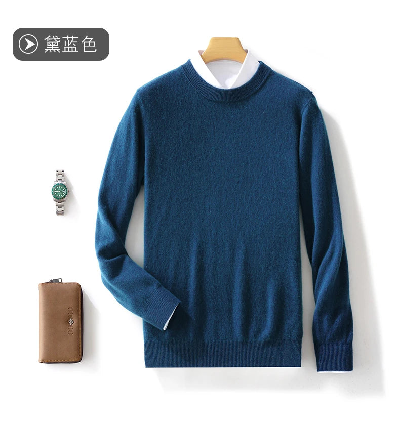 Fall/Winter New Cashmere Sweater Men's 100% Pure Wool Thick Crewneck Sweater Casual Knitted Bottom Shirt