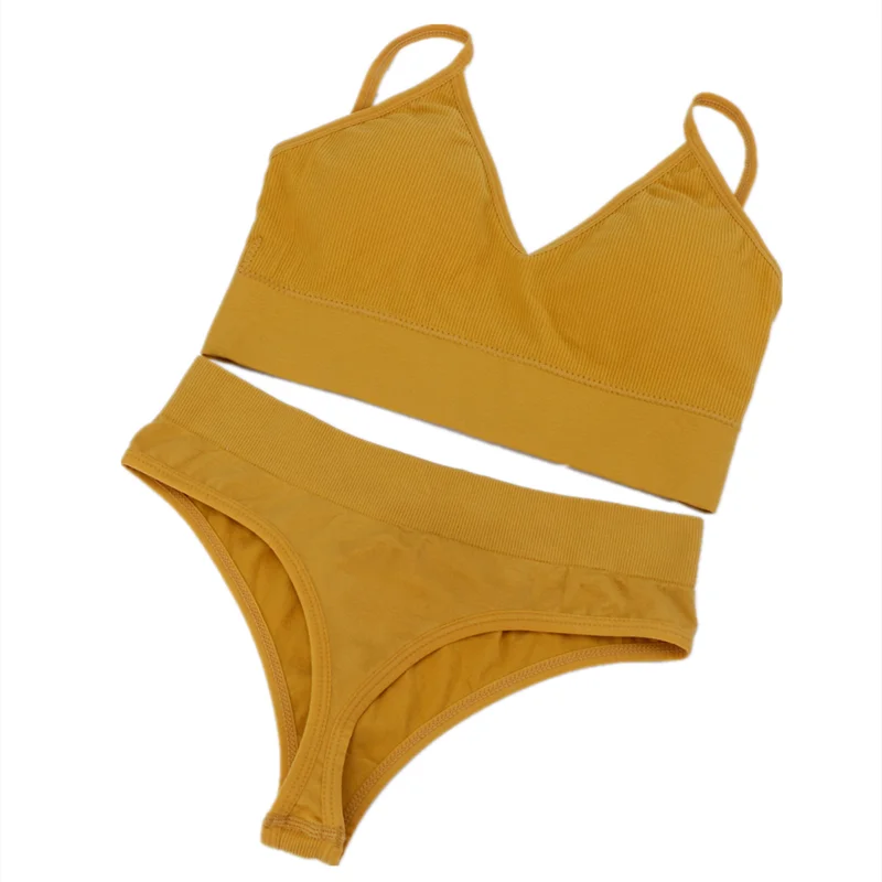 Lingerie Women's UnderwearSexy  Sport BralettSeamless BraSet Low Waist TraceThong Sports Two Piece Bra Woman Clothing Short Sets