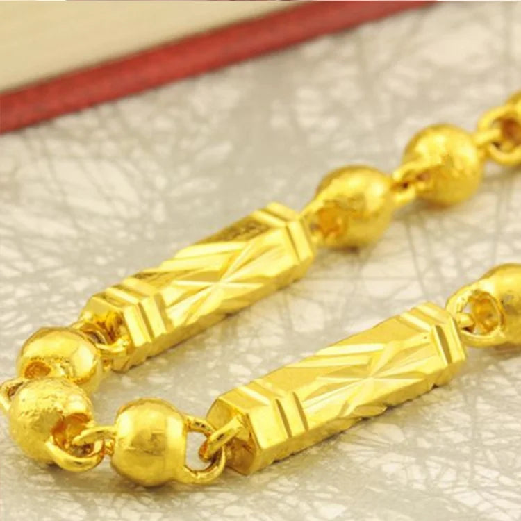 Necklace Simulation 24k Round Bead Plated Color Plated Real 999 Gold 18k Chain Props Jewelry Ring Bracelet for Women's Gifts