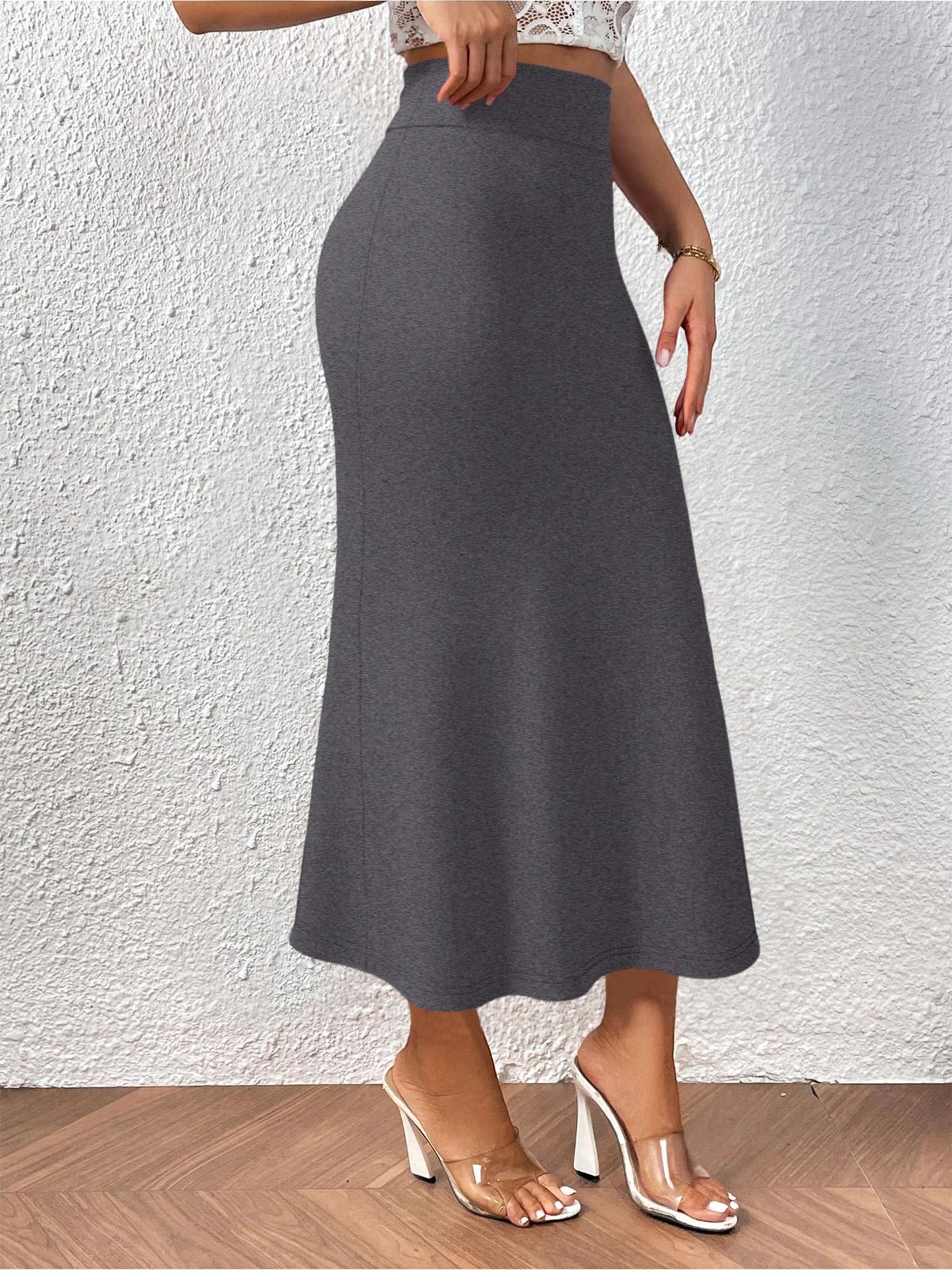 Versatile Midi Skirt High Waisted Flared Design Smooth Texture Suitable for Spring Gardens Summer Markets Autumn Walks