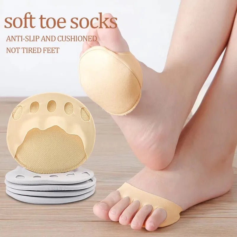 Women Five Toes Forefoot Pads High Heels Half Honeycomb Breathable Insoles Summer Thin Ice Silk Invisible Feet Care Socks Insert