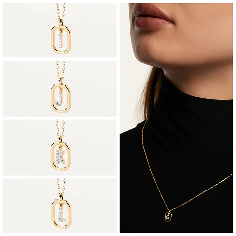 925 Sterling Silver Letter Necklace with 26 English Letter Zircon Pendant Geometric Design Personalized Necklace Luxury Jewelry