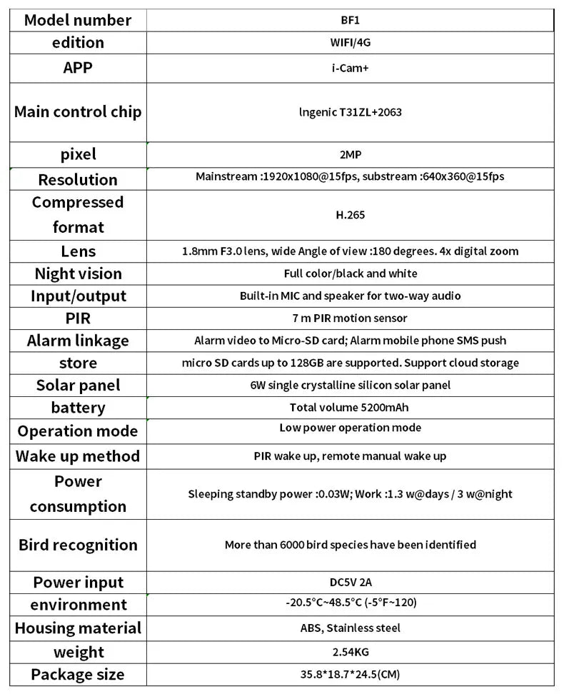 3MP 1296P I-Cam+ APP  Bird Feeding  Solar Battery  Power  IP Camera AI Outdoor Watch Bird Feeder Long Time Standby CCTV Monitor