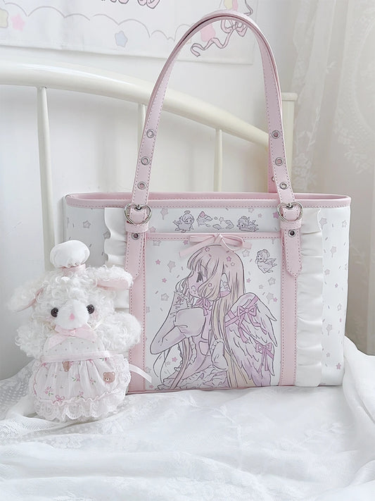 Pink Tote Bag Women Large Capacity Shoulder Bags Cartoon Cute PU Leather Handbags Shopping Women's Bags