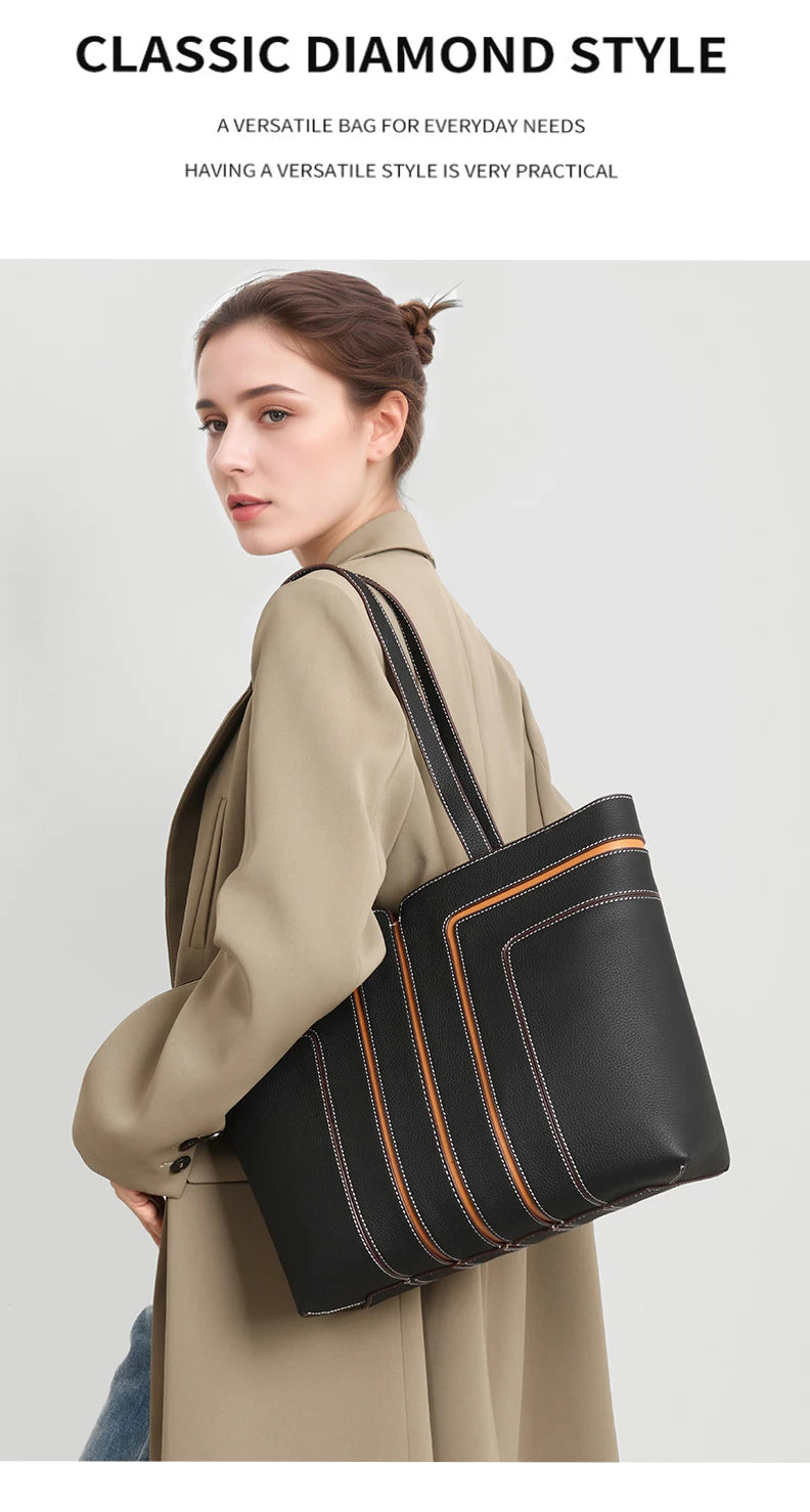 Genuine Leather Shoulder Bag, Niche Design, Popular Online Bag, Large Capacity Commuter Tote Bag, Versatile for Daily Outings