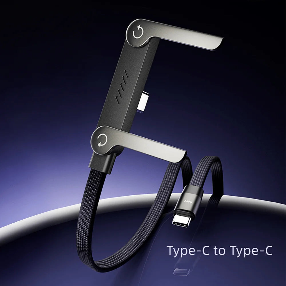 240W Fast Charging Cable with Adjustable Phone Stand, 2-in-1 Tough Braided Charging Cables Folding Stand UBS-A/Type-C to Type-C