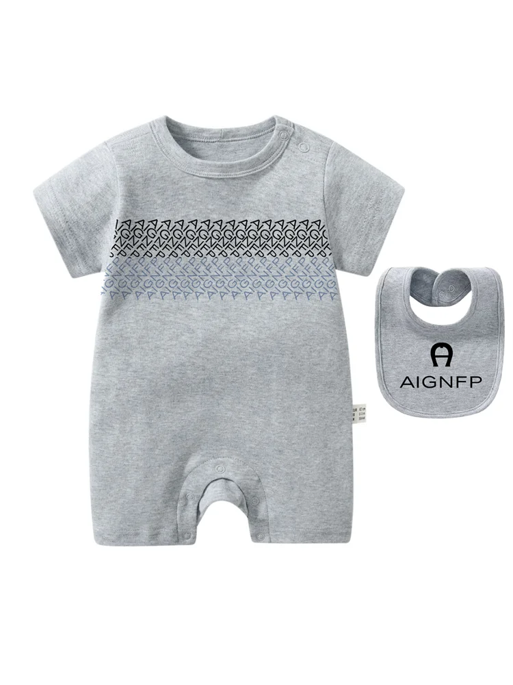 Trend Baby Clothes %100 Cotton Newborns Jumpsuit 2025 Hot Sale New Toddler Boy Rompers Soft Bib scarf Burp cloth Infant 2Pcs Set