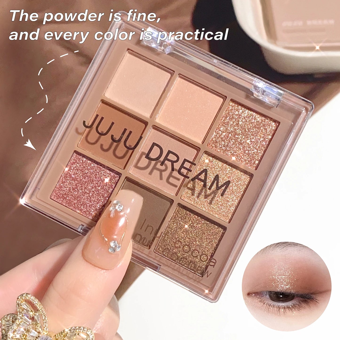 Milk tea nine-color eyeshadow palette, nine-grid eyeshadow with fine shimmer, shimmer and matte nude shades