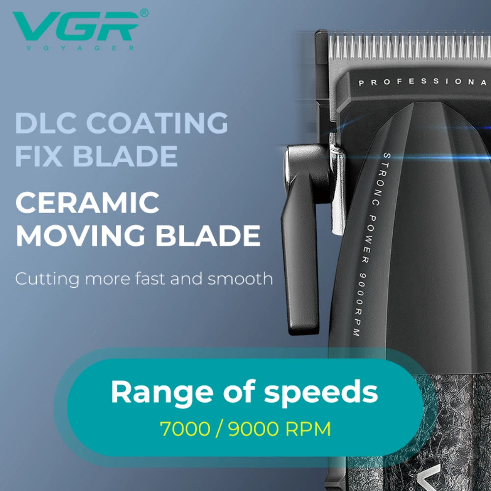 VGR Hair Trimmer Professional Clipper Cordless Barber 9000 RPM Rechargeable Hair Cutting Machine Metal Trimmer for Men V-640