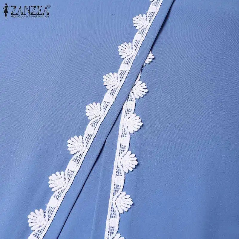 Autumn Lace Crochet Maxi Dress ZANZEA Muslim Turkey Abaya Elegant Loose Vestidos Women Long Sleeve O Neck IsIamic Robe Kaftan