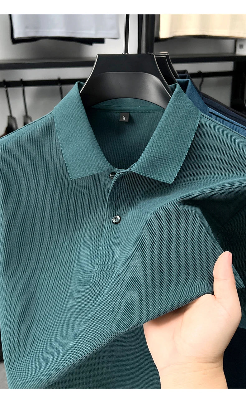 100% pure cotton men's short sleeve polo shirt high-quality classic solid color summer business casual comfort versatile T-shirt