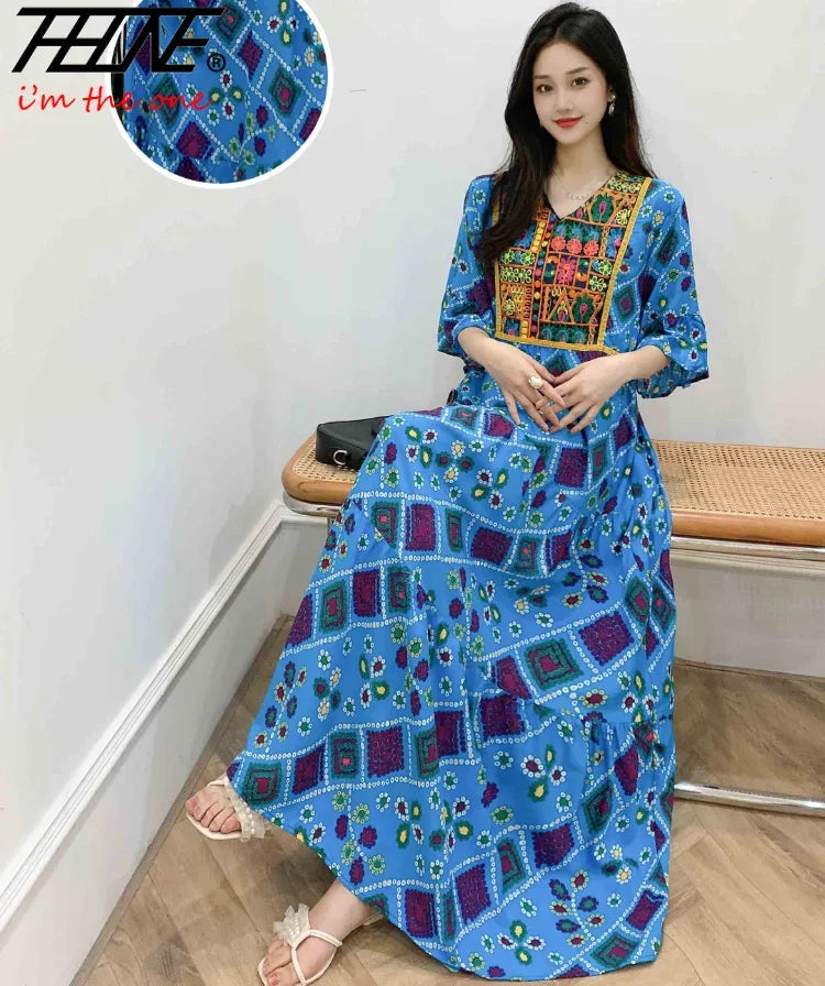 Indian Dress for Women Summer Embroidery Chic Elegant Party Dresses Clothes Vintage Long Maxi Prom Bohemian Beach Robe Vestidos