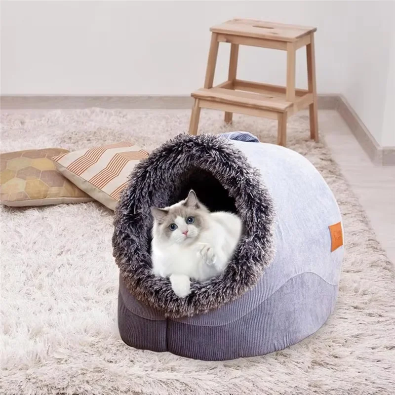 Buy Now Cat Caves For Indoor Cats Plush Warm Kennel Cat Cave Semi-Enclosed Design Comfortable Cat Hideaway Dog House For Cozy