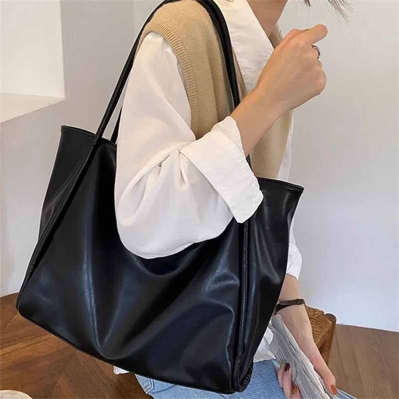 Women Tote Bag Fashion Underarm Pouch Large Capacity Soft Pu Leather Shoulder Bag Retro Crossbody Bag Casual Portable BucketBags