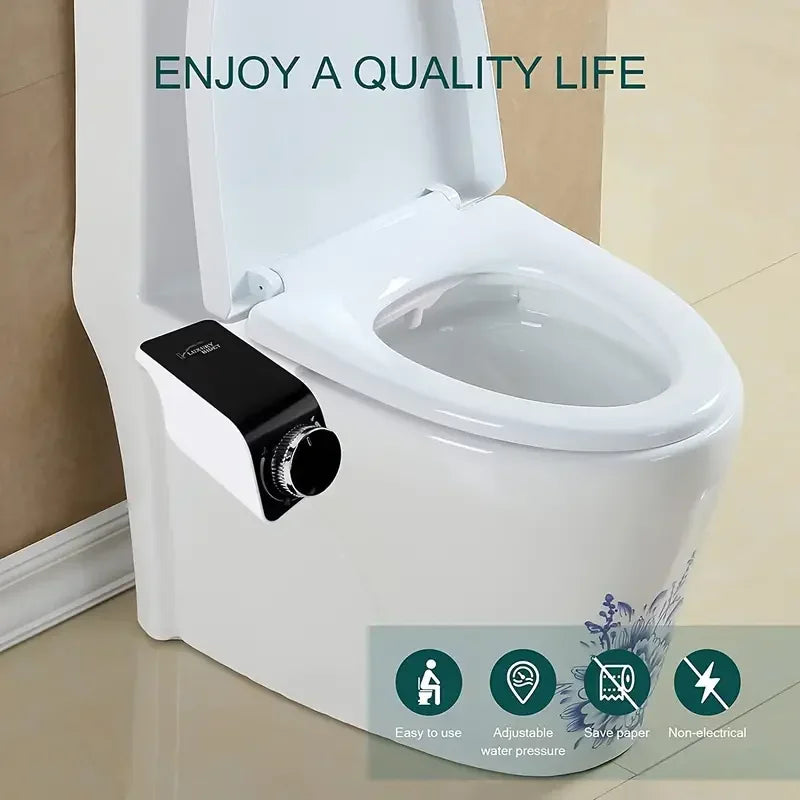 Non-Electric Bidet Hot Cold Warm Water for Toilet Seat- Self Cleaning Dual Nozzle Adjustable Pressure Water Bidet Toilet Seat
