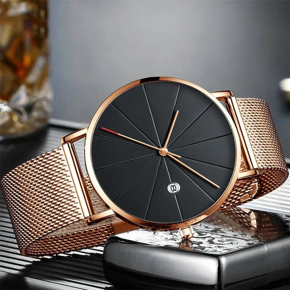 Ultra-Thin Men's Quartz Watch | Stainless Steel Mesh Minimalist Business Watch
