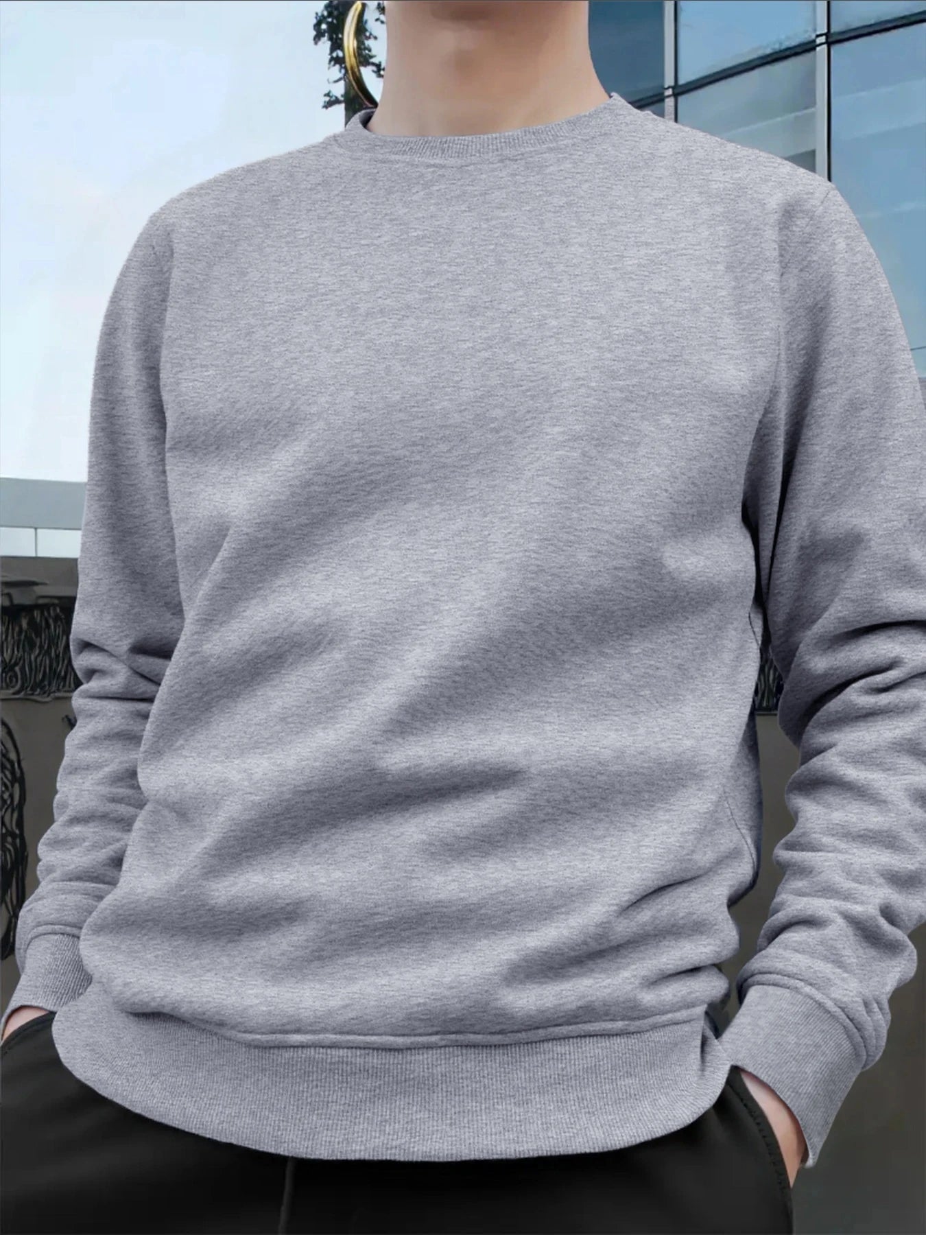 Men's Crew Neck Pullover Solid Color Large Sweatshirts Spring Autumn Outdoor Jogging Tops Men Casual Hoodies Streetwear