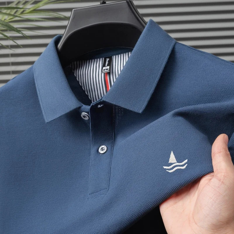 100% pure cotton men short sleeve polo shirt fashion exquisite sailboat embroidery summer comfort business casual lapel T-shirt