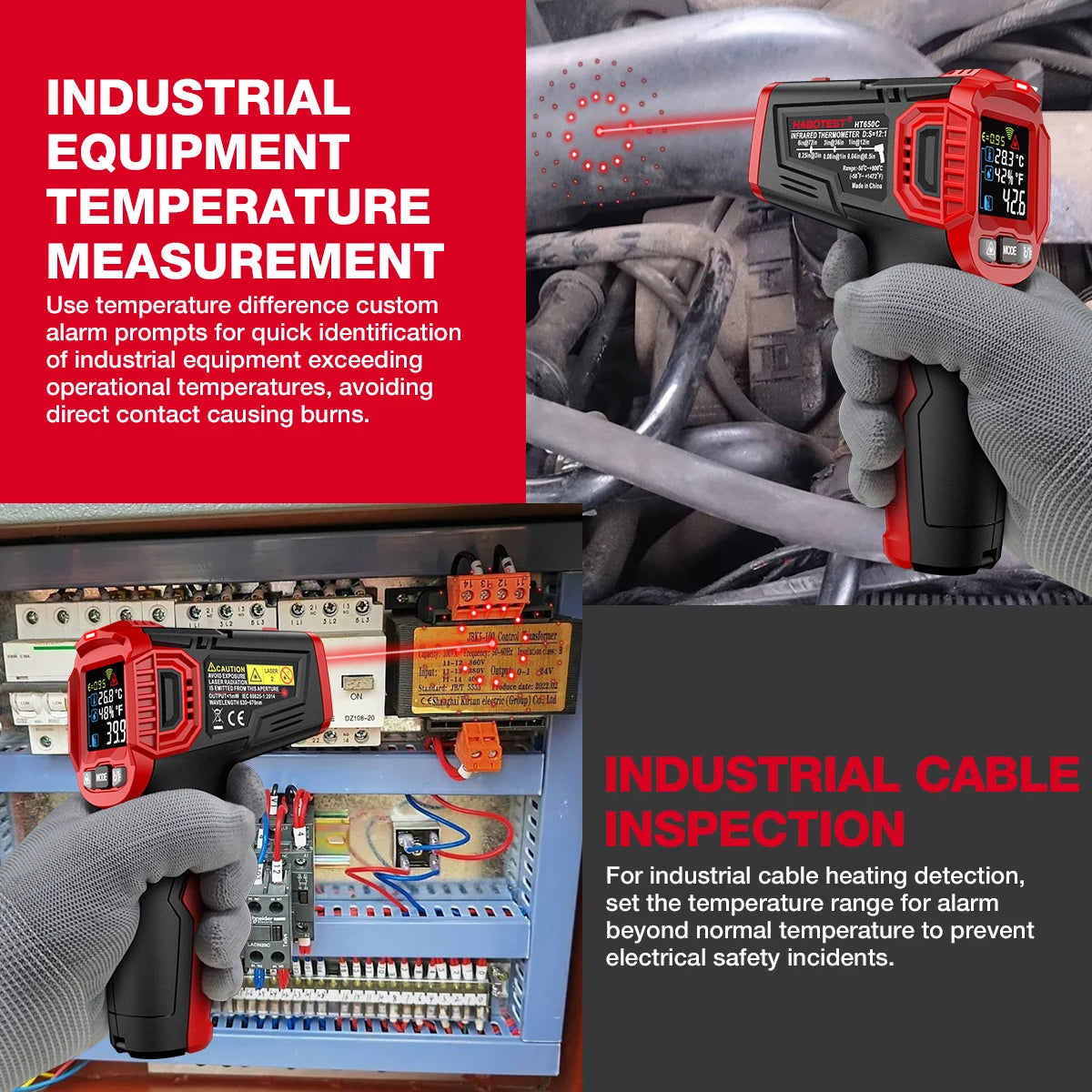 HABOTEST HT650 Digital Infrared Thermometer-50~380/550/800 Laser Non-Contact Pizza BBQ Grill Engine Industry IR Thermometer Gun