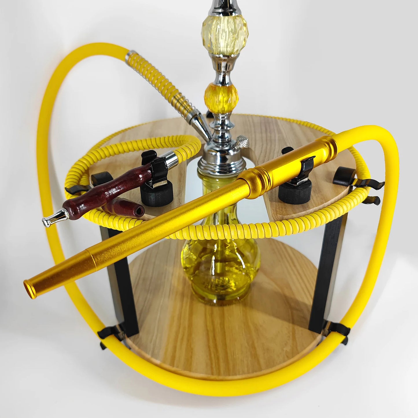 Shisha Stand Portable Wooden Hookah Table Holder Station With Wheels Rolling for Vase protection Hose Clamp Nargile Accessories
