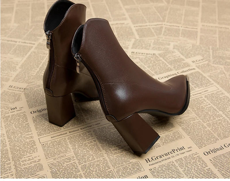 Pointed Toe Women's Ankle Boots Fashion Back Zippers Short Botas Ladies Elegant Square High Heel Winter Women's Footwear
