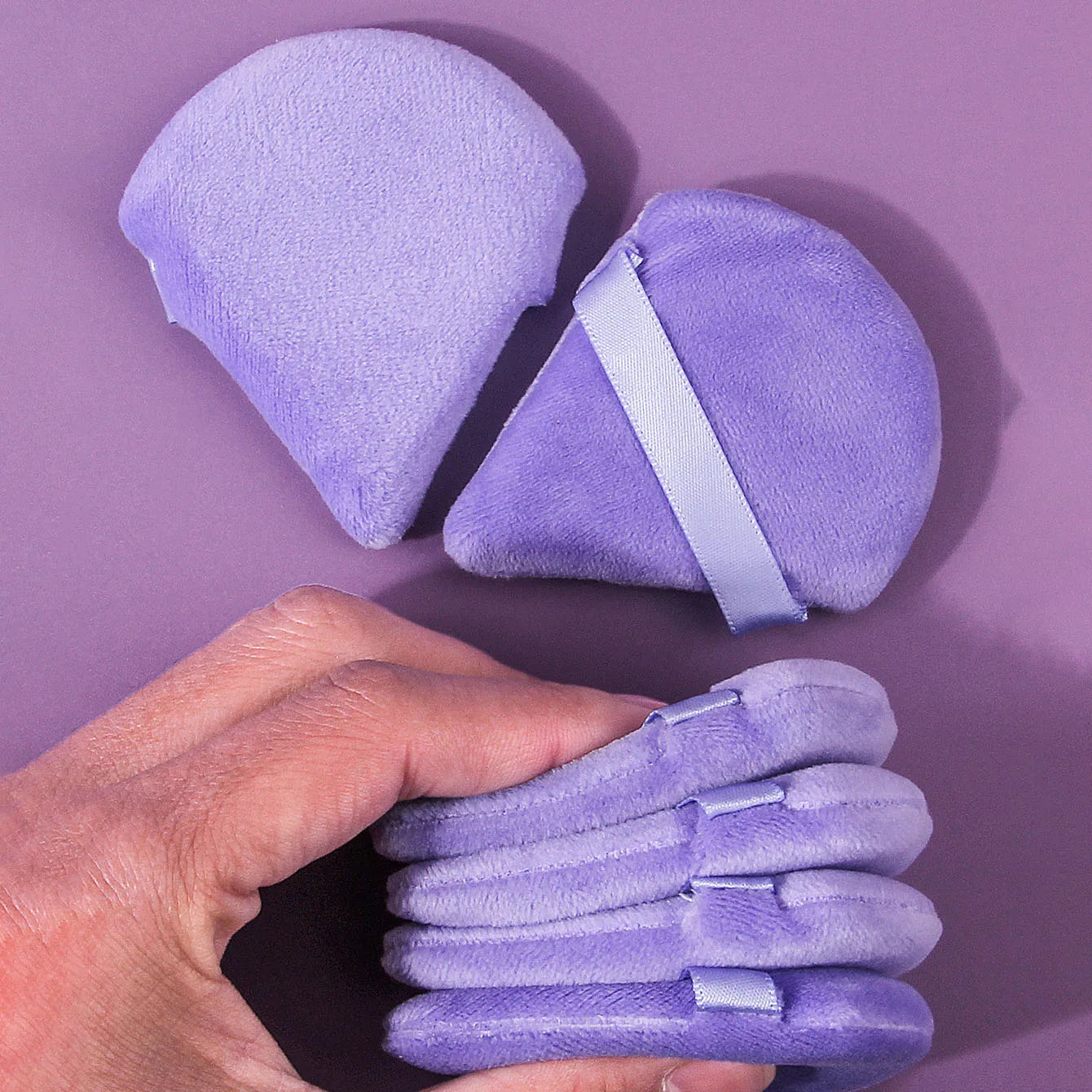 12PCS purple soft fan-shaped sponge powder puff, a special makeup tool for dry and wet use without powder sticking
