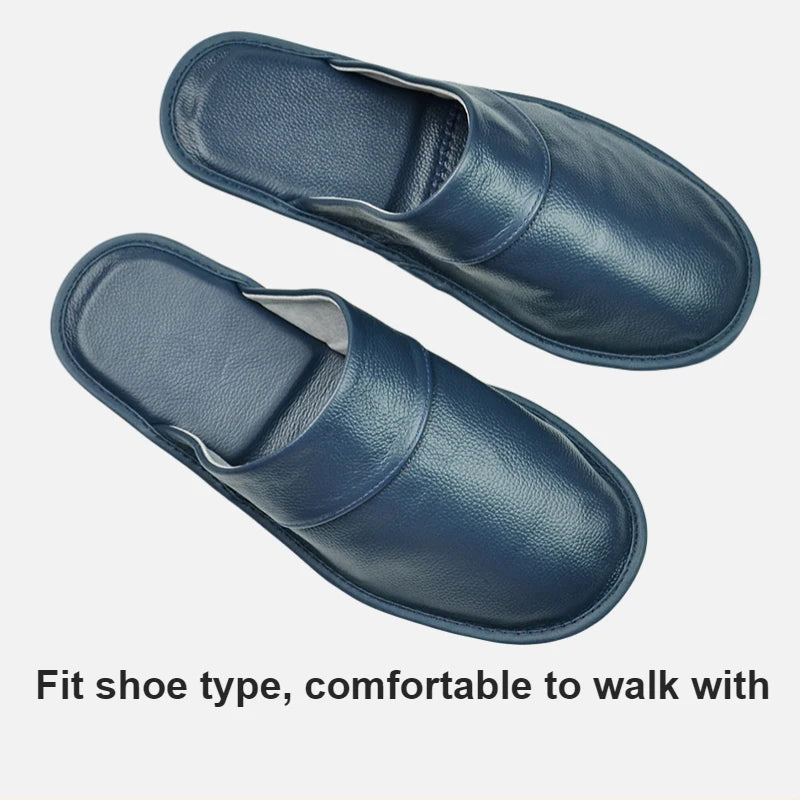 Genuine Cow Leather Slippers Homes in indoor slipper Spring Autumn summer men women elderly non-slip casual single Slides shoes