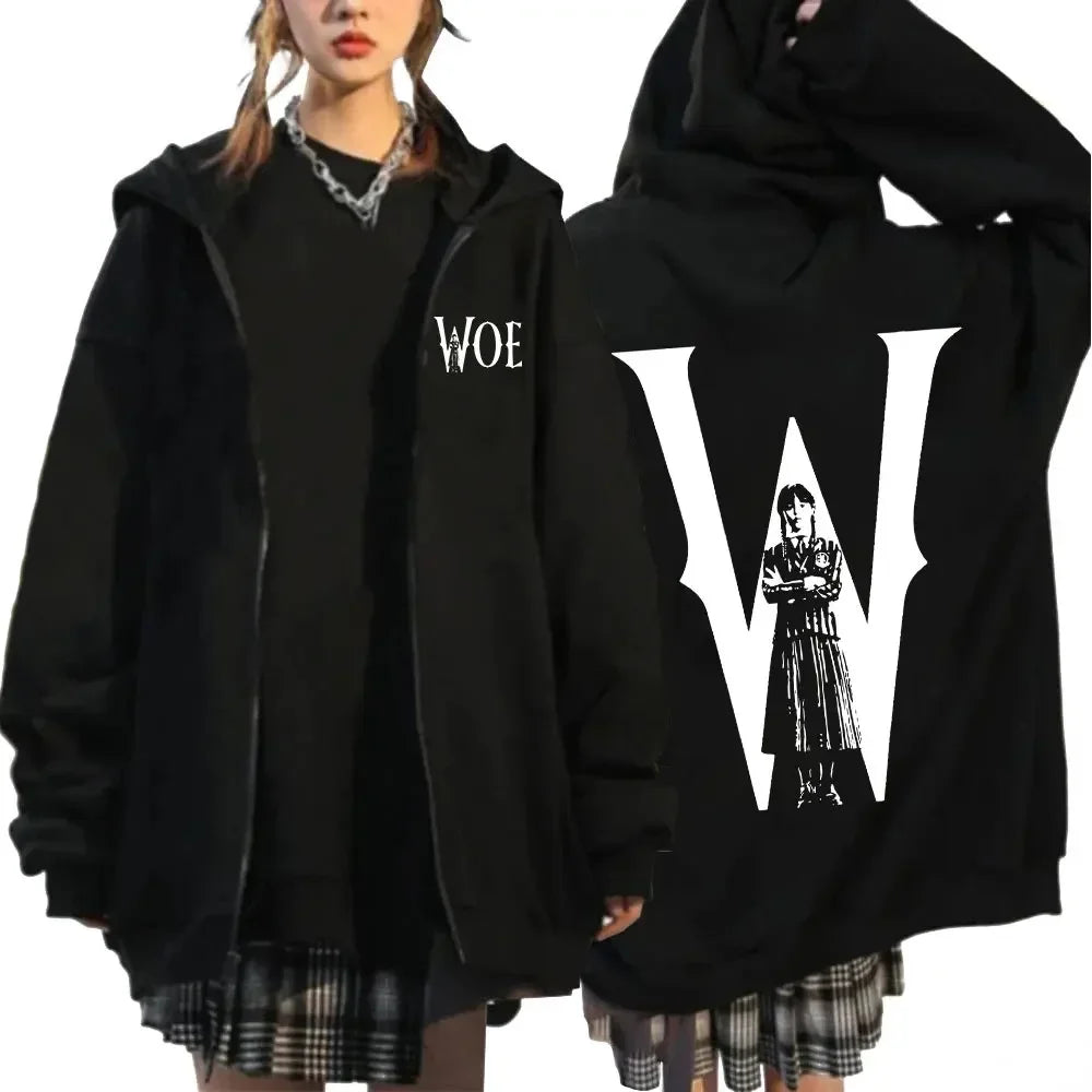 Nevermore Academy Wednesday Addams Zipper Hoodie Casual Fashion Zip Up Sweatshirts Women's Hoodie Top Spring Autumn Coats