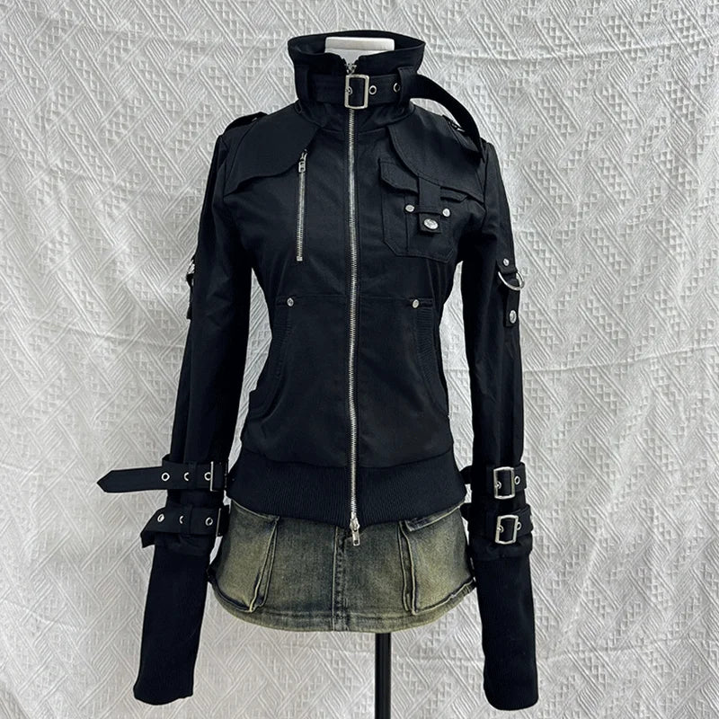 Goth Hoodies Y2k Clothing 2000s Vintage Women Punk Zipper Winter Hooded Korean Streetwear Harajuku Sweatshirts Girl Sweet Hoody