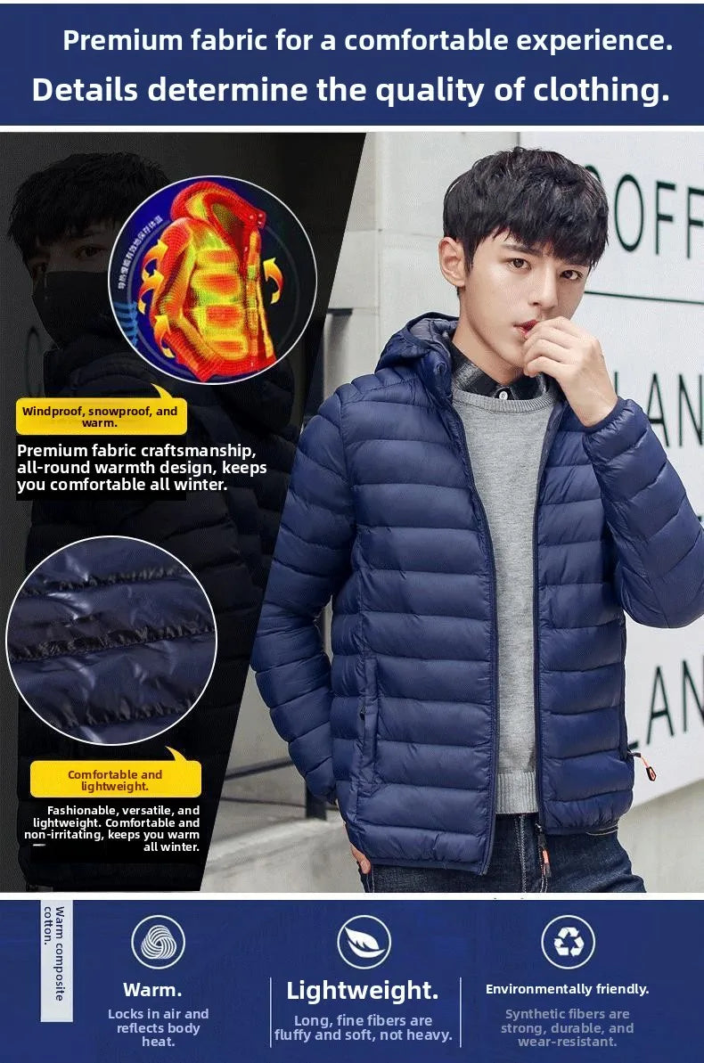 Men's Lightweight down Cotton Jaet ort Sle Casual Hooded Coat Haome Cotton Outerwear Winter New Arrival