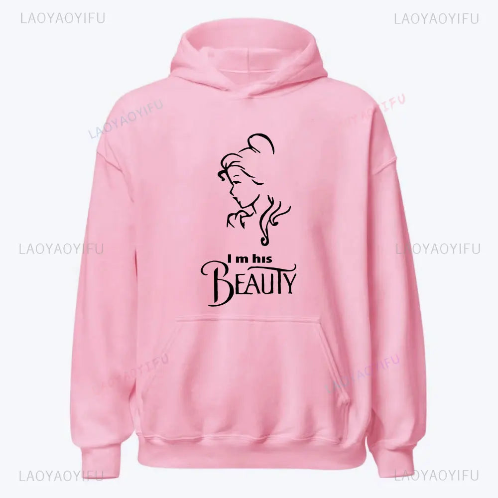 I'm Her Beast I'm His Beauty Print Sweatshirts Couple Matching Hoodies Men Women Long Sleeve Hooded Luminous Lover Hoodie