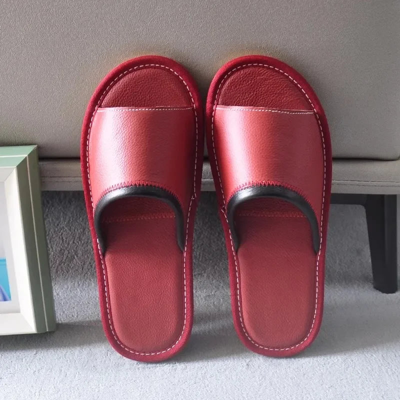 Genuine Leather Couple Summer Indoor Slippers Anti-Slip Women Household Slippers Men Casual Home Shoes