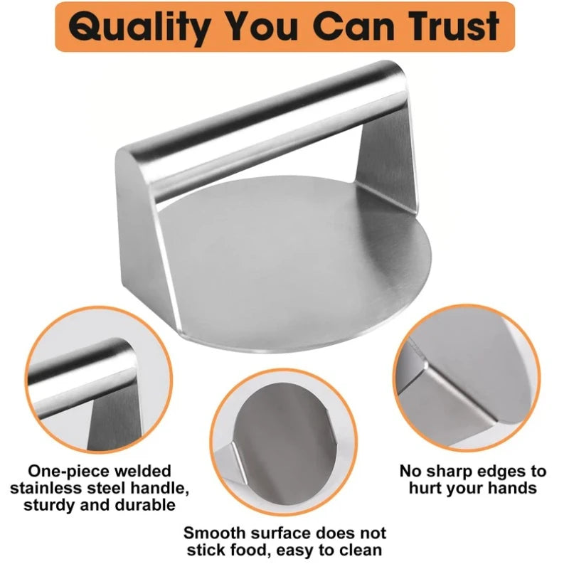 Household Stainless Steel 304 Burger Press, Square and Round Meat Presser, Manual Meat Pressing Tool, Burger Patty Press Plate