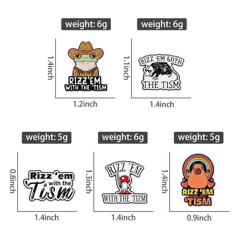 Autism Quote Rizz 'em with The Tism Enamel Pins Creative Frog Brooches Lapel Badge Accessories Animal Jewelry Gift for Friends