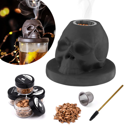 Ceramics Whiskey Smoker Kit Skull-Shaped Smoke Infuser Old Fashioned Cocktail Smoker Kit With Fruity Wood Chips Kitchen Bar Tool