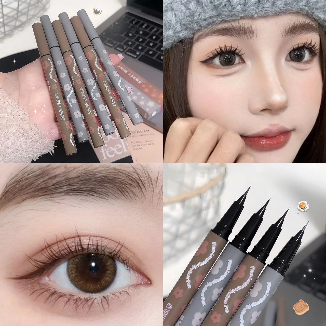 SWEETMINT Eyeliner Pen Quick Dry Liquid Eye Liner Easy To Draw Ultra-fine Lying Silkworm Pencil Black Brown Lower Eyelash Makeup