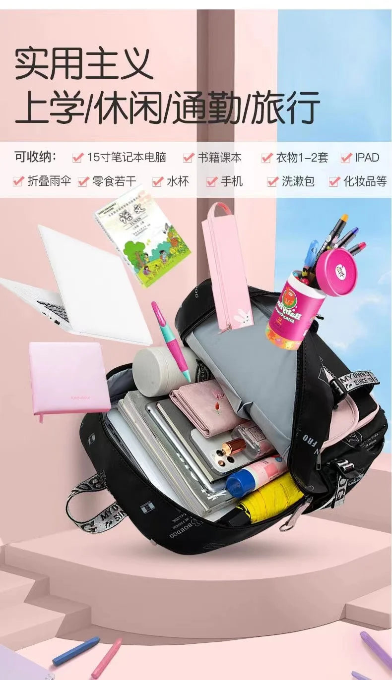 Large School Bags for Teenage Girls Canvas Schoolbag Student Book Bag Fashion Black Pink Teen School Backpack