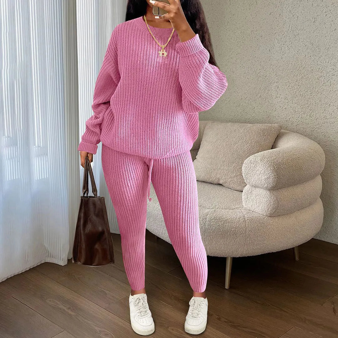 Fashion Casual Knitted Suits Long Pants Suits Women's Woolen Suits New Fashion Elegant Casual Solid Two Piece Outfits Woman