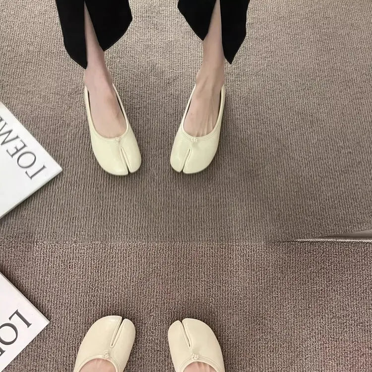 Korean Style Horse-Shoe Split-Toe Women's Shallow Mouth Single Shoes New Slip-On Pig's Trotters Versatile Grandma Flat Loafers