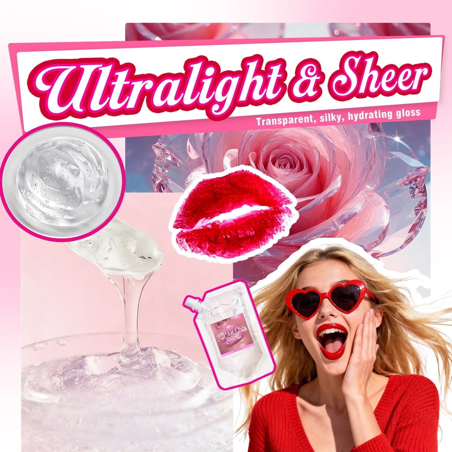 DIY lip gloss gel for perfect shine, non-sticky, transparent, moisturizing, odorless, blending magic, tinted, scented,shimmering