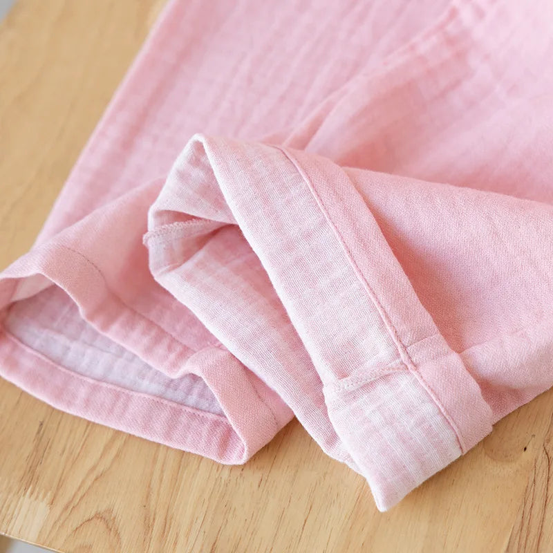 Men's and Women's Pajama Pants Yarn-dyed Pure Cotton Home Pants Casual Loose Thin Solid Color Lounge Wear Elastic Waist Bottoms