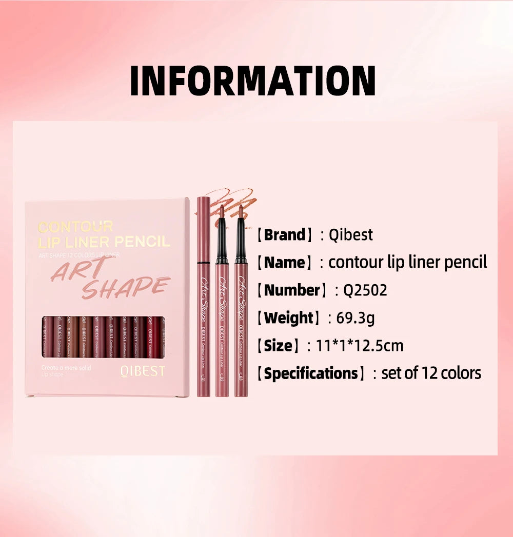 QIBEST Matte Lip Liner Set 12 Colors Nude Shades Lipliner Pen Waterproof Lip Contouring Pencils Lasting Makeup Kits Lipstick Pen