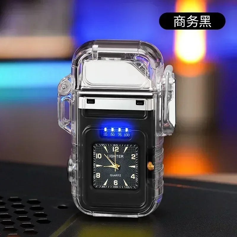 Waterproof Watch Lighter Windproof USB Plasma Rechargeable Lighter Outdoor Portable Smoking Cigarette Lighter Men's Watch Gift