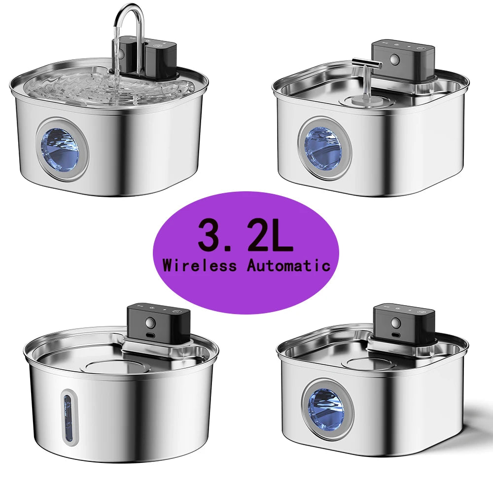 Stainless Steel Wireless Cat Water Fountain 4000mAh Pet Water Dispenser For Dog Cat Infrared Sensor Smart Pet Drinkier Fountain