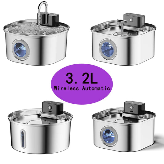 Stainless Steel Wireless Cat Water Fountain 4000mAh Pet Water Dispenser For Dog Cat Infrared Sensor Smart Pet Drinkier Fountain