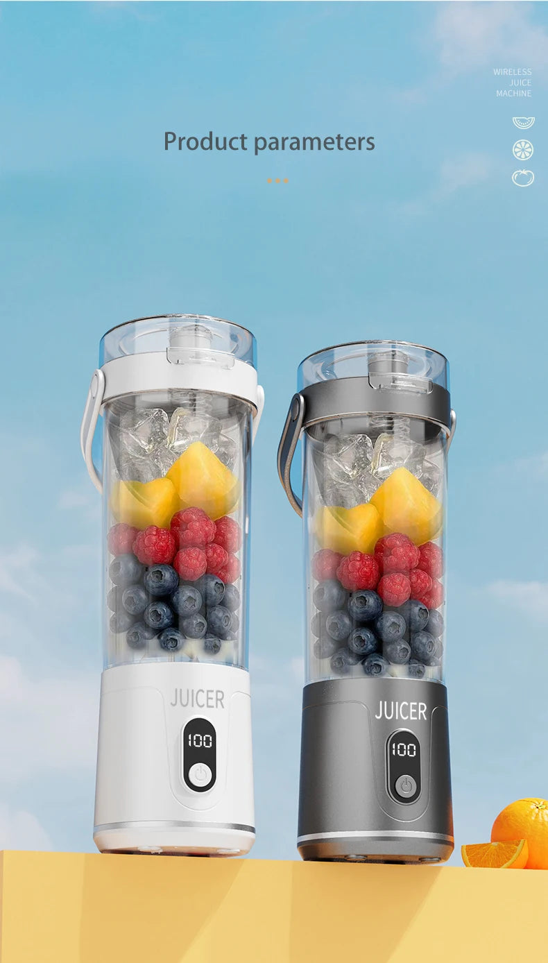 12Blades Portable Blender 2Cups for Travel Portable Electric Juicer Mixer Usb Charge Fresh Fruit Juice Personal Blender Smoothie