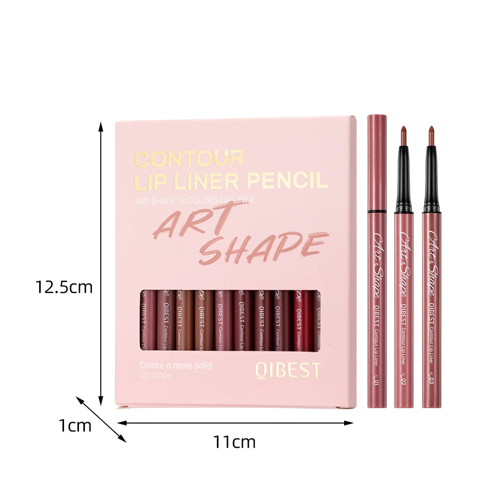 QIBEST Matte Lip Liner Set 12 Colors Nude Shades Lipliner Pen Waterproof Lip Contouring Pencils Lasting Makeup Kits Lipstick Pen