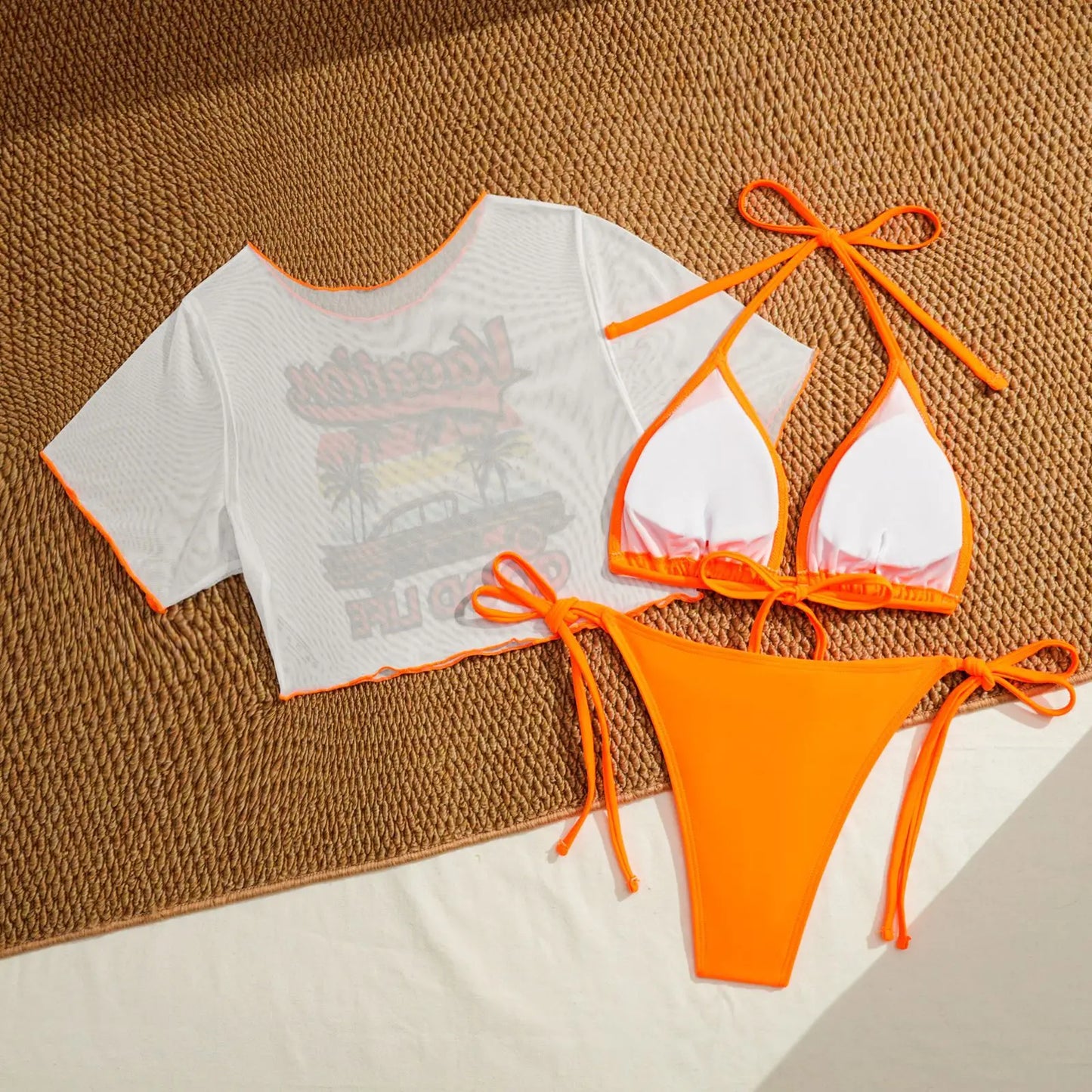 Bathing Suit Women European And American Sexy Fashion Tropical Positioning Printing Women's Three-piece Swimsuit BIKINI