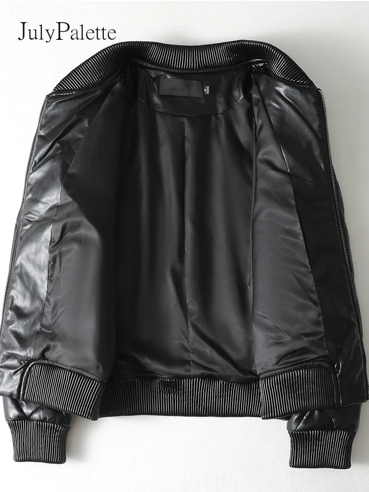 Julypalette 90% White Duck Down Real Sheepskin Jackets Black Casual Women Winter Zipper Lambskin Leather Warm Coats Size M-5XL